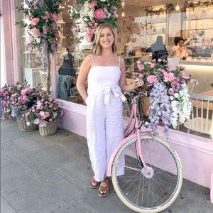 J Crew Pink & White Linen Jumpsuit